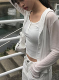 Kudo Button Hood See-Through Long Sleeve Cardigan