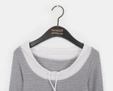 Lasso striped string layered outer brushed color matching off-shoulder T-shirt