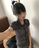 Noel Seersucker V-Neck Check Short-Sleeve Shirt