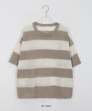 Monomo Linen Stripe Color Short Sleeve Knit