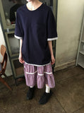 [BAONHAUS] Yanbi Check Lace Banding Midi Skirt