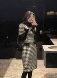 Piel Check Tweed Color Matching H-Line One Piece