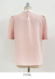Kain Puff Color Matching Tie-Neck Short Sleeve Blouse