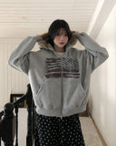 America Dirty Printing Brushed Fur Hood Zip-Up