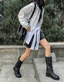 Sunlit strap shirring nylon zip-up jacket