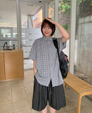 Lupin Summer Seersucker Check Over Short Sleeve Shirt