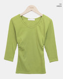 Neilon V-neck Side Shirring Three-Quarter T-shirt