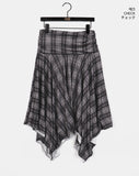 Beolin Check Folding Unbalanced Flare Midi Skirt