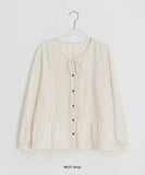 Derine Ribbon Shirring Long Sleeve Blouse
