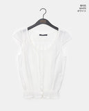 Punning Smoke Banding Pintuck Lace Short Sleeve Blouse
