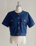 Lydia No Collar Denim Short Sleeve Jacket
