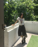 Epee Crack Print Off-Shoulder Short Sleeve T-Shirt