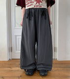 [BAONHAUS] Genbibeu Nylon Belted Wide-leg Pants