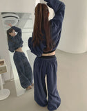 Fleece High-Neck Zip-Up Two-Way Balloon Wide Sweat Suit Set Two-Piece
