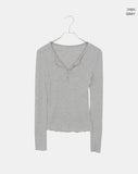 Chiri Wool V-neck Button Long Sleeve T-shirt