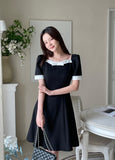 Lene Color Matching Ribbon Puff Tweed Mini One Piece