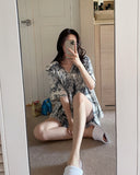 Helpful Summer Toile Short Sleeve Shorts Pajama Set