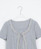 Pokapo Frill Layered Ribbed Short Sleeve Cardigan