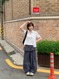 Megle Summer Track Color Matching Nylon Skirt Pants