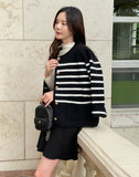 Derons Color Matching Stripe Knit Cardigan Jacket