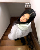 Hoa color matching hooded zip-up fur jacket