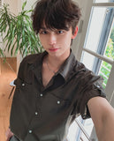 Minimal One-Pocket Roll-Up Short-Sleeve Shirt