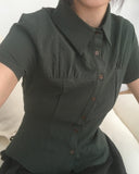 Deep embossing wrinkle collar short sleeve shirt