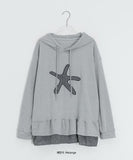 Nahin Check Patch Frill Hood Long Sleeve Tee