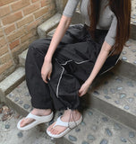 Rustling Folding Vertical Color Matching Stripe Two-Way Wide Jogger Banding Pants