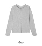 Elo Waffle Slit Neck Long Sleeve