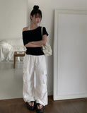 Demp One Shoulder Off Short Sleeve Loose Fit T-Shirt