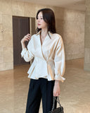 Annie V-neck Collar Double Wrap Jacket Blouse
