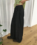 Dad side pin tuck snap button wide long denim pants