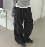 Cotton Two-Way Pocket Knee Shirring Wide Banding Pants
