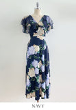 Valia V-neck Flower Span Slit One Piece