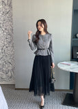 Loila Tweed Shirring Jacket Blouse