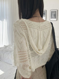 Killan Punched Button Knit Crop Long Sleeve Hood Cardigan