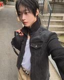 Badon Knit Color Matching Denim Trucker Jacket