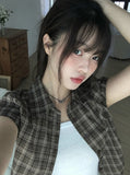 Wino String Check Short Sleeve Shirring Shirt