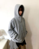 Inu fleece high-neck two-way hooded zip-up