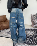 Loose cat-washed pocket denim pants