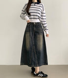 Color Matching Hem Banding Stripe Long Sleeve Knit