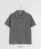 [BAONHAUS] Krunen Linen Check Short Sleeve Shirt Blouse