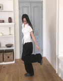 Noyal Ribbon Punching Stitch Wide Pants