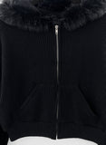 Sharkin fur ribbed hooded zip-up