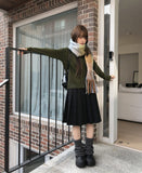 Yuren wool pleated midi banding skirt