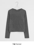 Shukan Ribbed Round Long Sleeve Tee
