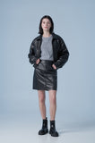 Overfit curved leather blouson