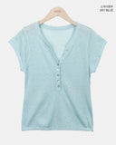 Skew Button V-Neck Short Sleeve Knit