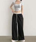 Summer rustling color matching detail wide banding pants